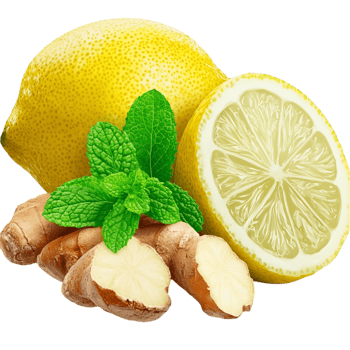 Lemons with ginger root and mint leaves on display png