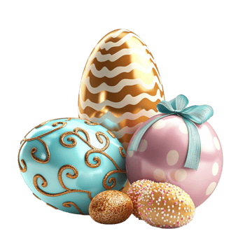 Decorated Easter eggs with gold patterns and designs display png