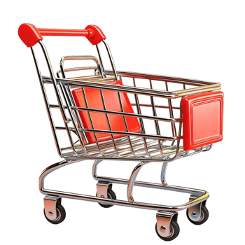 Red shopping cart with a metal frame on display png