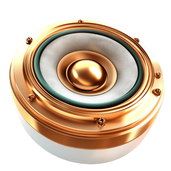 Gold speaker with a metallic finish on a white surface png