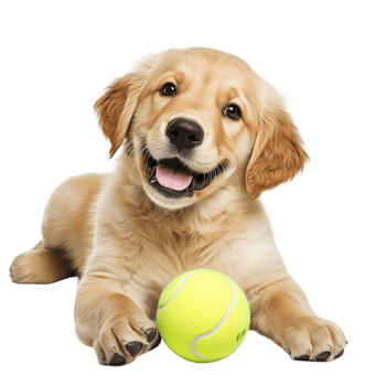Golden retriever puppy playing with a yellow tennis ball png