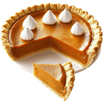 Slice of pumpkin pie with whipped cream topping png