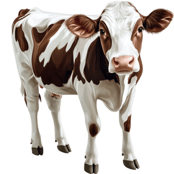 Two brown and white cows standing close to each other png