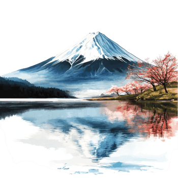 Mountain reflecting in a calm lake with a clear blue sky png