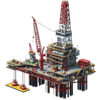 Offshore oil platform with cranes and industrial structures png