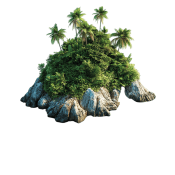 Small island with lush greenery and a calm blue sea png
