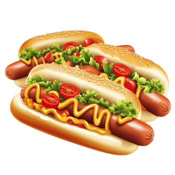 Two classic hot dogs with mustard and ketchup toppings png