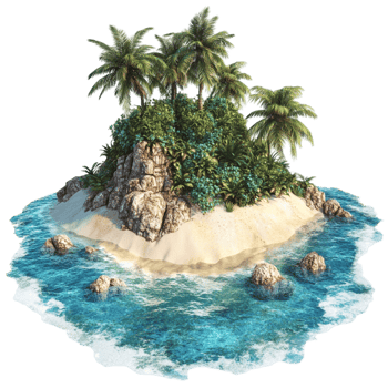 Tropical island with palm trees surrounded by crystal water png
