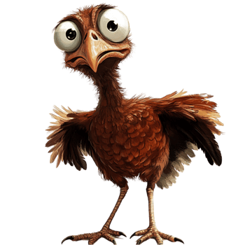 Funny cartoon ostrich bird with surprised wide eyed expression png
