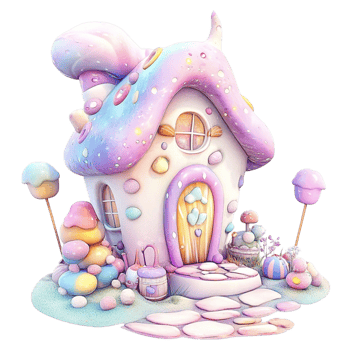 Fairytale candy house with pastel colors and sweet decorations png