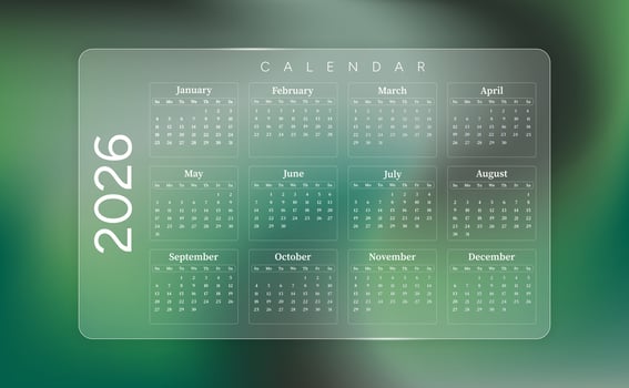 2026 calendar on blurred green background vector