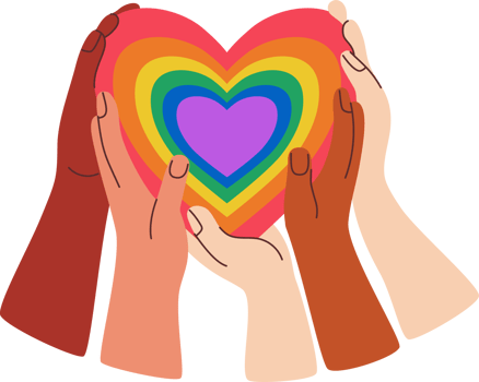 LGBTQ Pride Parade. Pride month. Diverse Hands with Rainbow LGBT Heart png