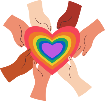 Pride month. Diverse Hands with Rainbow LGBT Heart png