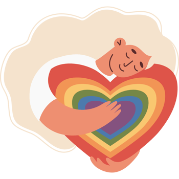 Happy Woman Holding Rainbow LGBT Heart. LGBTQ community png