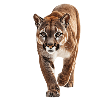 A cougar walking towards the camera isolated on transparent background png