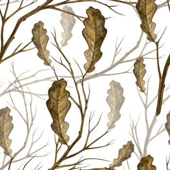 Seamless pattern with autumn oak leaves and branches. Handmade watercolor illustration. Color image. Great for packaging, decor, textiles and wallpaper, for printing and wrapping paper. png