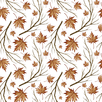 Seamless pattern with autumn maple leaves and branches. Handmade watercolor illustration. Color image. Great for packaging, decor, textiles and wallpaper, for printing and wrapping paper. png
