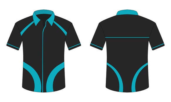 Black and blue short sleeve office uniform mockup front and back view vector
