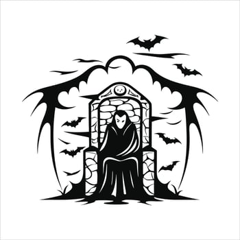 vampire sitting on ancient steps holding skul vector