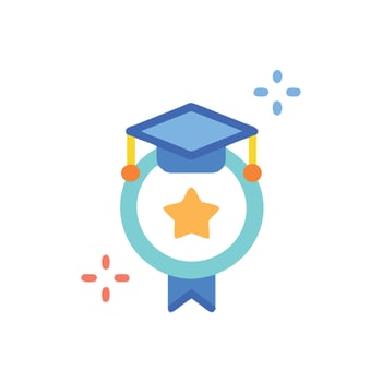 Graduation cap with star badge, awards and celebration vector