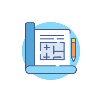 Architectural blueprint with floor plan and a pencil icon vector