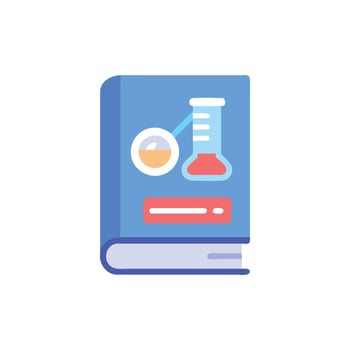 Science textbook illustration featuring laboratory glassware on the cover vector