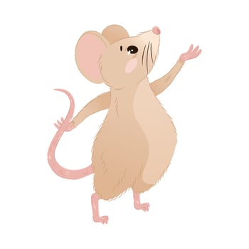 Cute dancing cartoon mouse character joyful animal illustration in playful pose, perfect for kids designs, nursery art, childrens books, educational materials and cheerful decor vector