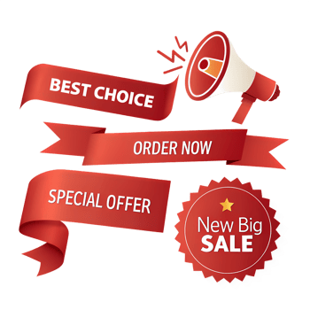 Red banners with the words best choice order now special offer new big sale png