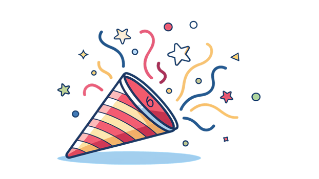 A colorful party hat with confetti and stars png