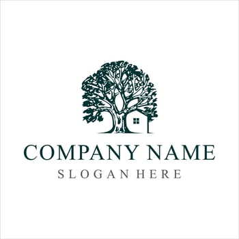 Tree House logo silhouette. Real estate isolated concept design template. vector