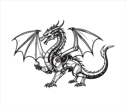 Black and white Cyborg Dragon logo concept vector