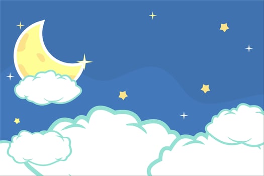 waii night sky with stars and moon. Dreamy background with moon stars and clouds vector