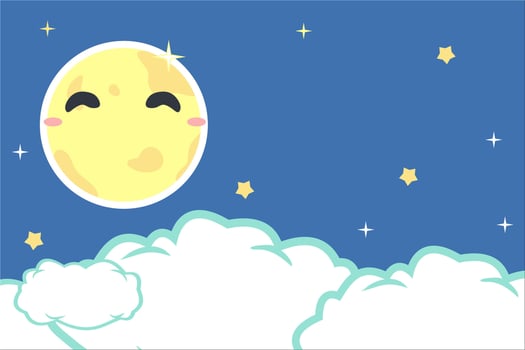 a cartoon moon and clouds in the sky, kawai night sky background, dreamy background vector