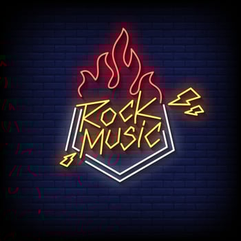 rock music neon sign with brick wall background vector