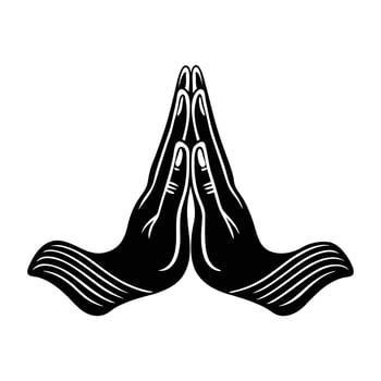praying hands icon, black and white illustration vector