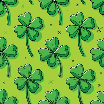 seamless pattern with four leaf clovers on a green background vector