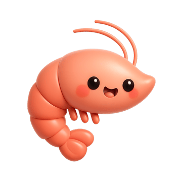 Cute 3D Shrimp Character with Kawaii Design and Simplistic Features png