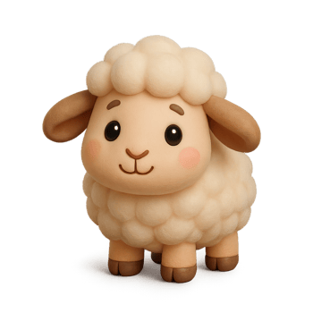 Cute 3D Cartoon Sheep Character with Soft Features and Playful Expression png