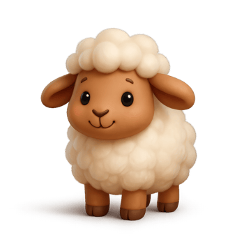 Cute Cartoon 3D Sheep Character with Fluffy Wool and Big Eyes png