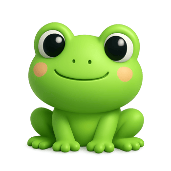 Cute 3D Frog Character with Big Eyes and Cheerful Expression png