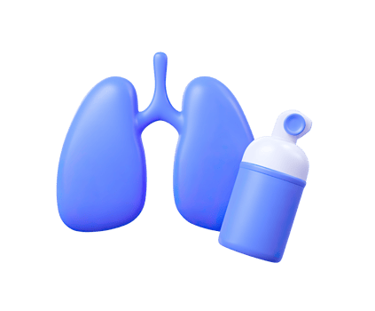 Lungs with inhaler puffer 3D render icon. Represents asthma treatment, respiratory therapy, or medication delivery. Isolated transparent graphic concept. png