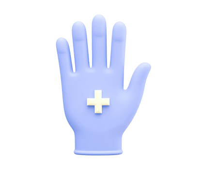 Blue medical glove 3D render icon. Represents hygiene, protection, examination, or sterile procedure. Isolated transparent graphic for healthcare use. png