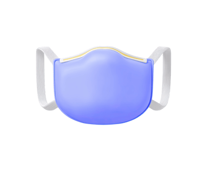 Side view of blue medical face mask 3D render icon. Hygiene equipment, virus protection measure, or healthcare supply. Isolated transparent graphic object. png