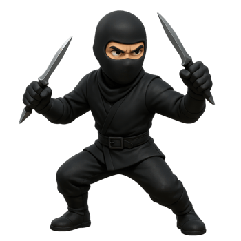 Ninja Warrior with Knives Preparing for Action in Dynamic Pose png