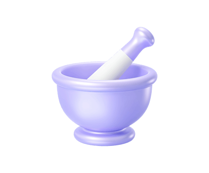 Simple mortar and pestle 3D render icon. For pharmacy or medical preparation concepts. Isolated transparent for minimalist healthcare or drugstore designs. png