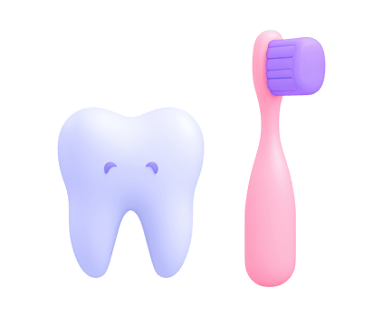 Tooth with toothbrush 3D render icon. Illustrates dental cleaning and oral hygiene practice. Isolated transparent for dentist guides or pediatric care. png