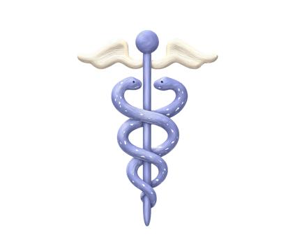 Medical caduceus symbol 3D render icon. Represents healthcare, medicine, doctors, and hospitals. Isolated transparent emblem for health service visuals. png