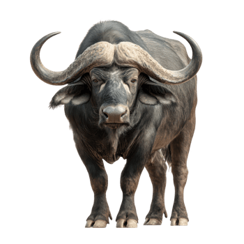 Majestic cape buffalo full body isolated on transparent background. png