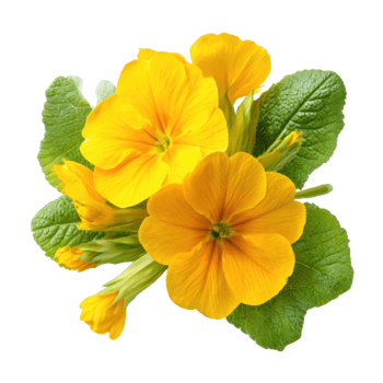 Yellow primrose blossom leaf close up isolated on transparent background. png