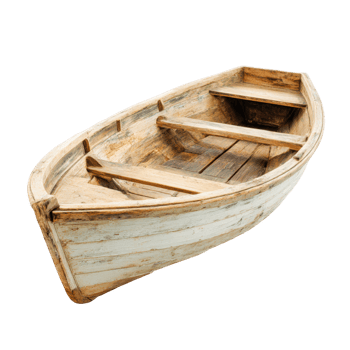 Old wooden boat, angled view, isolated on transparent background. png